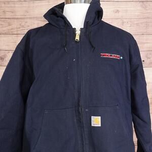 Carhartt Hooded Duck Active Jacket Zip Mens XL Dark Navy Quilted Lining 103940